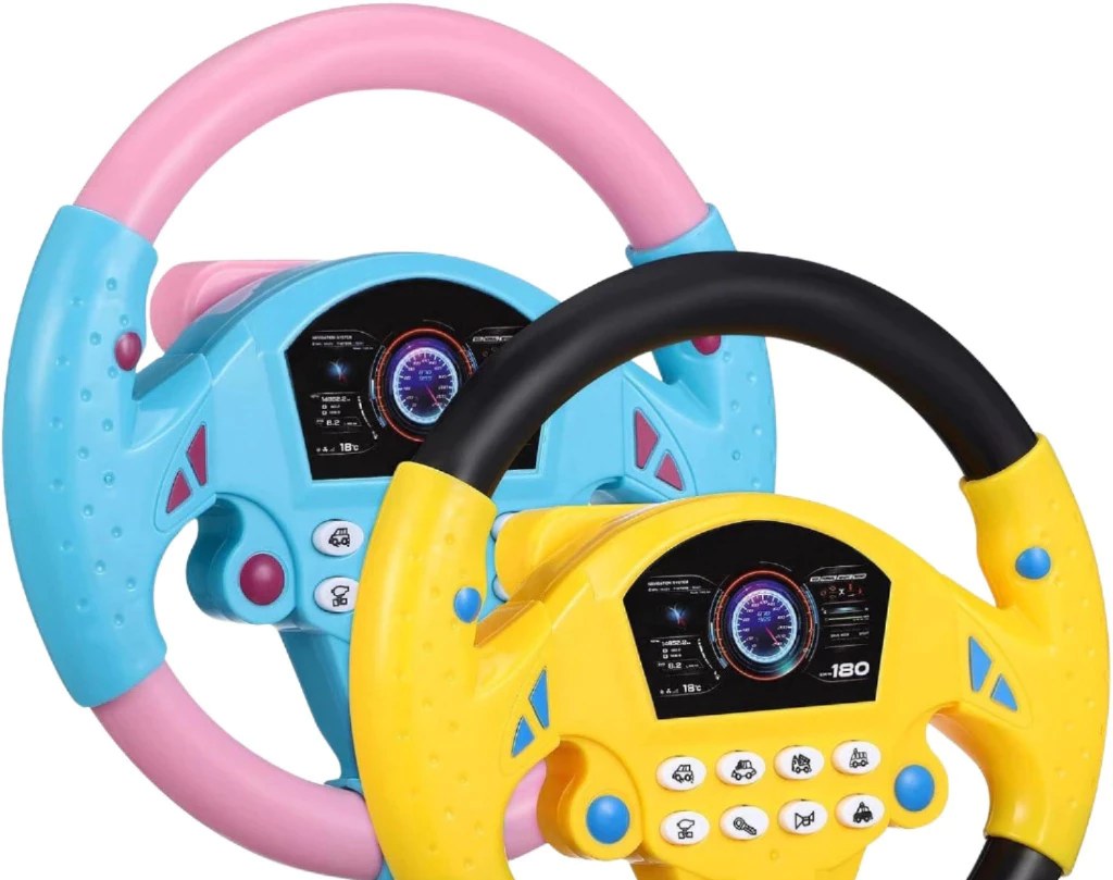 Volante azul com rosa e volante amarelo com preto