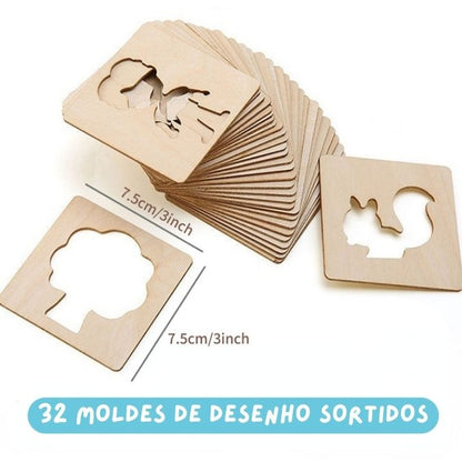 Kit Moldes de Desenho de Madeira Coloritos