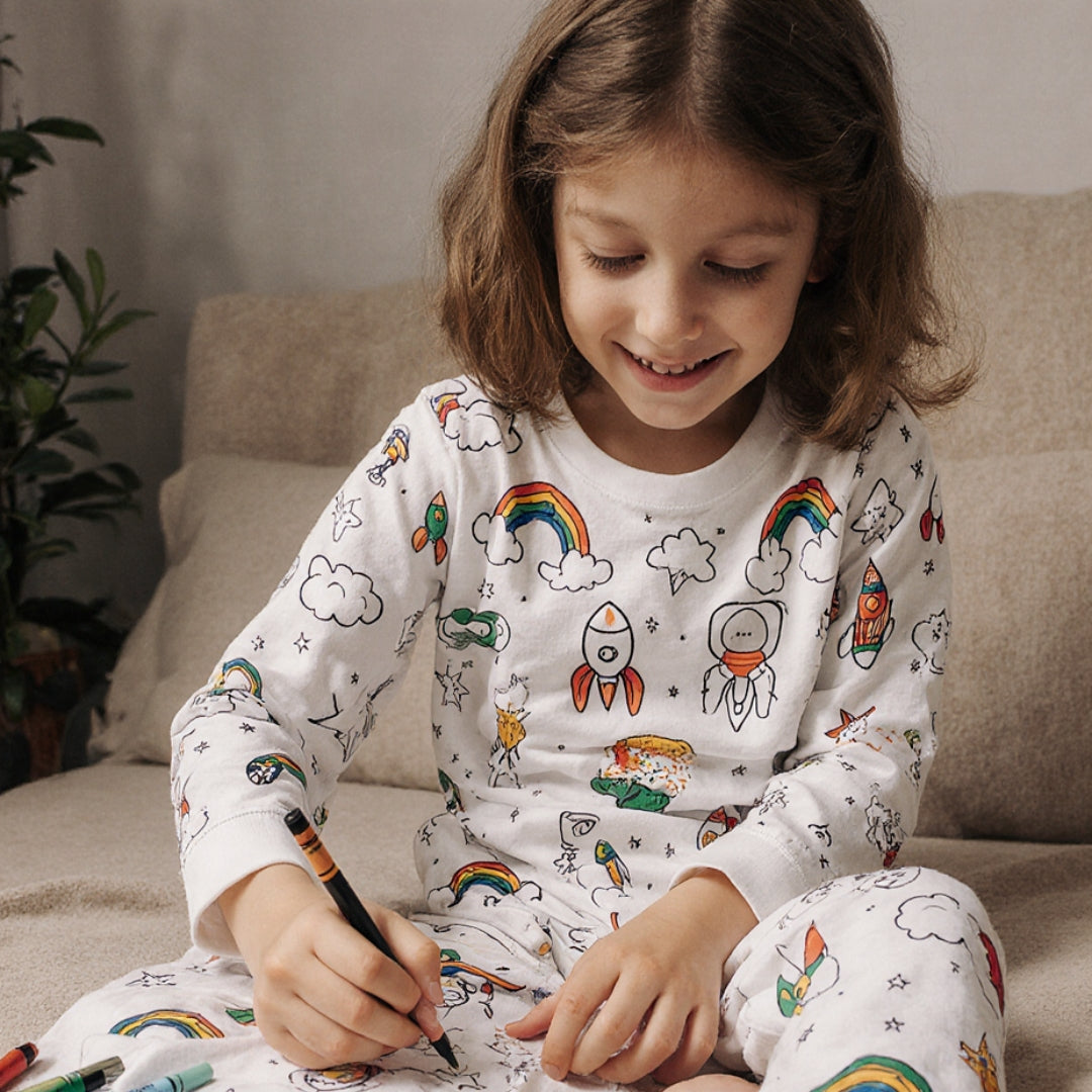 Pijama Coloritos + Kit com Canetinhas Laváveis de Brinde